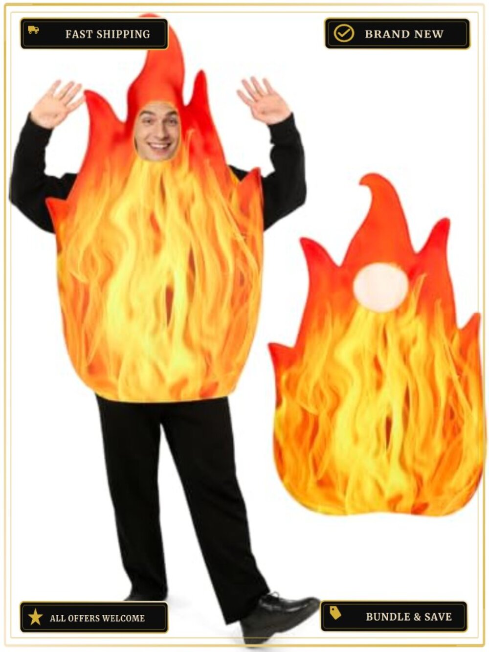 Adult Flame Fire Costume Halloween Cosplay Unisex Lightweight Polyester